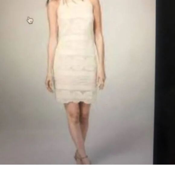 White House Black Market Lined Shift Dress With Medallion Lace Ecru NWT Sz 6 - Picture 4 of 14